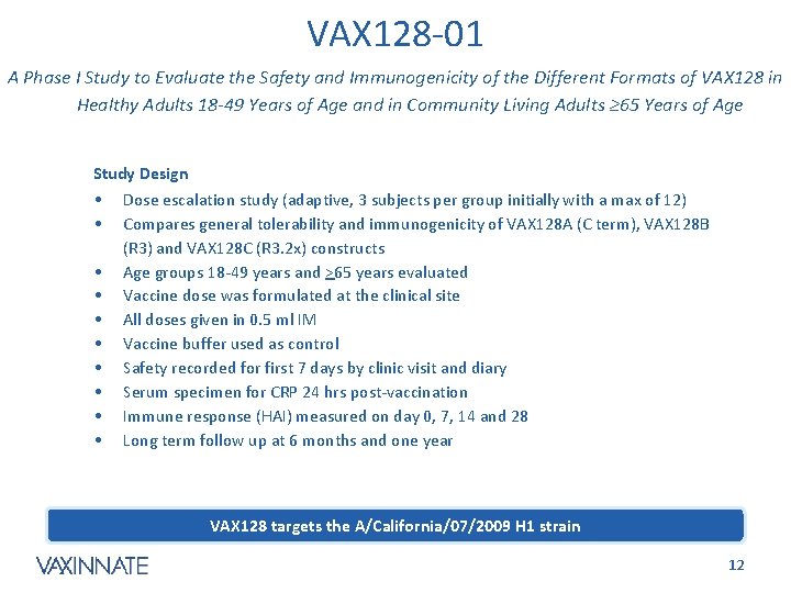 VAX 128 -01 A Phase I Study to Evaluate the Safety and Immunogenicity of