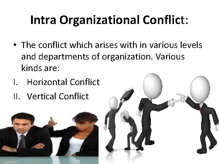 Intra Organizational Conflict: • The conflict which arises with in various levels and departments