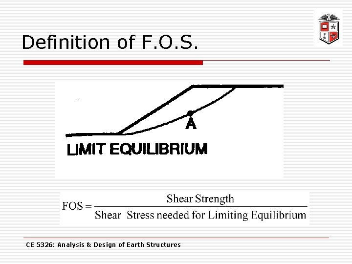 Definition of F. O. S. CE 5326: Analysis & Design of Earth Structures 