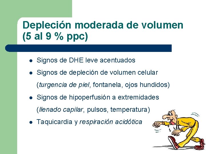 Depleción moderada de volumen (5 al 9 % ppc) l Signos de DHE leve