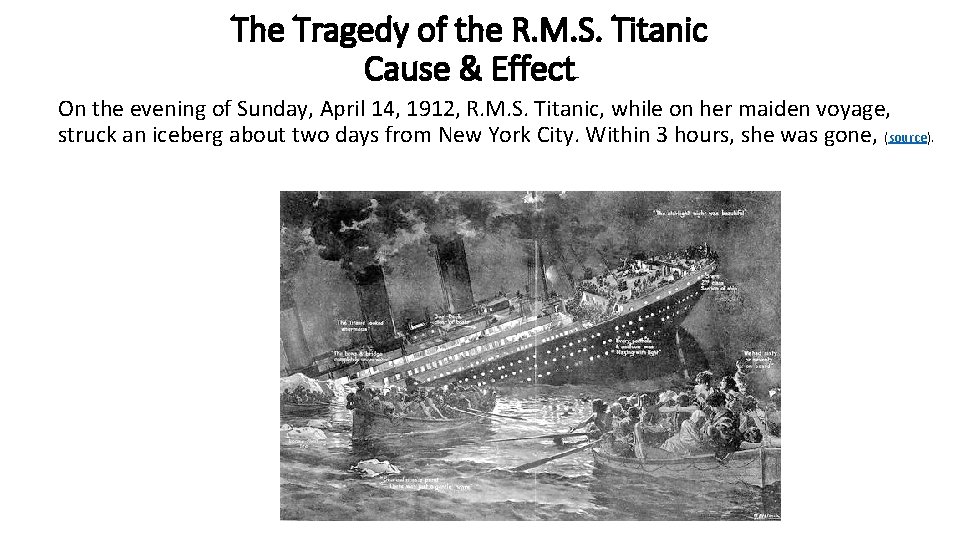 The Tragedy of the R. M. S. Titanic Cause & Effect On the evening