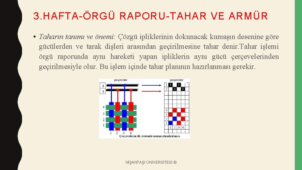 3. HAFTA-ÖRGÜ RAPORU-TAHAR VE ARMÜR • Taharın tanımı ve önemi: Çözgü ipliklerinin dokunacak kumaşın