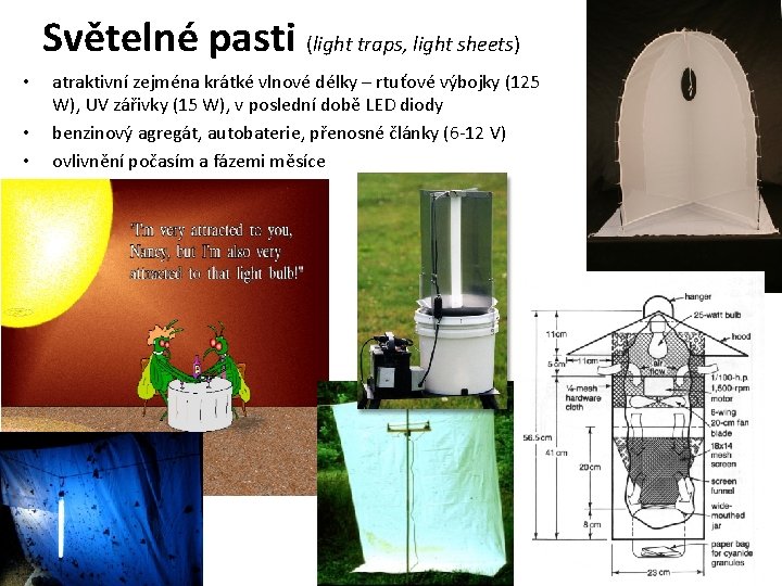 Světelné pasti (light traps, light sheets) • • • atraktivní zejména krátké vlnové délky