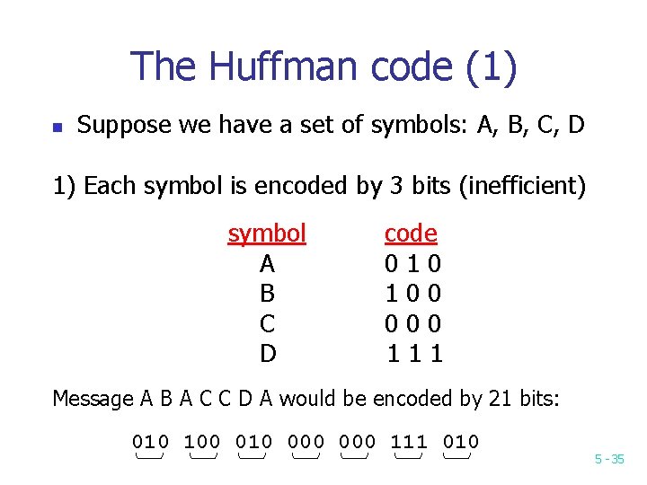 The Huffman code (1) n Suppose we have a set of symbols: A, B, The Huffman code (1) n Suppose we have a set of symbols: A, B,
