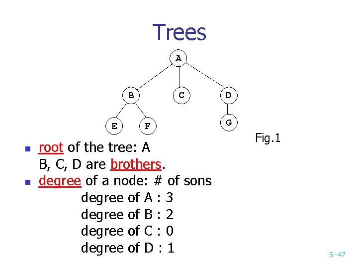 Trees A B E n n C F root of the tree: A B, Trees A B E n n C F root of the tree: A B,