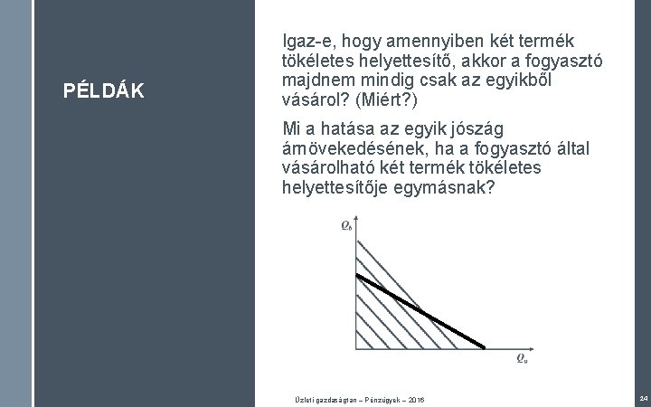 PÉLDÁK Igaz-e, hogy amennyiben két termék tökéletes helyettesítő, akkor a fogyasztó majdnem mindig csak