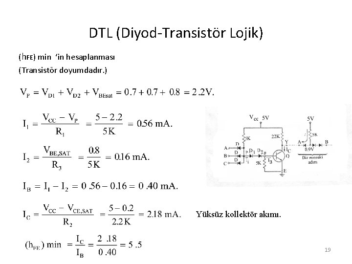 DTL (Diyod-Transistör Lojik) (h. FE) min ‘in hesaplanması (Transistör doyumdadır. ) Yüksüz kollektör akımı.