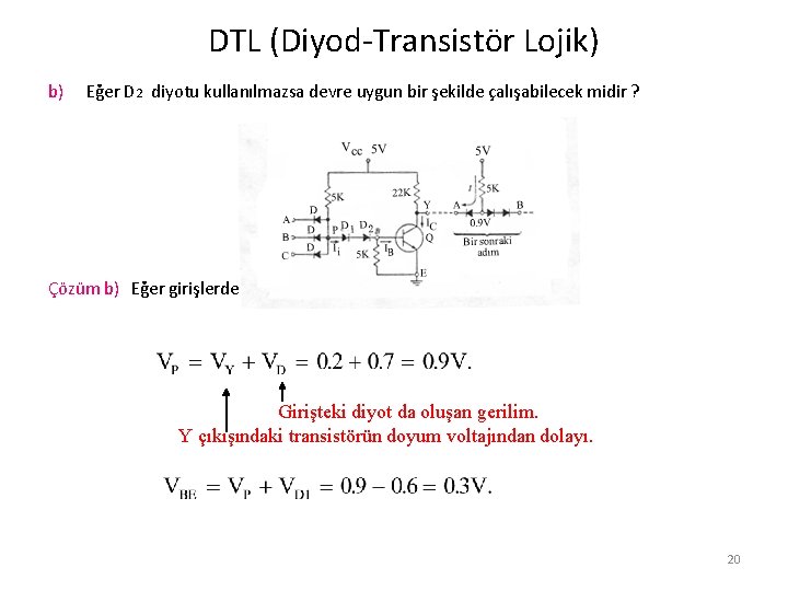DTL (Diyod-Transistör Lojik) b) Eğer D 2 diyotu kullanılmazsa devre uygun bir şekilde çalışabilecek