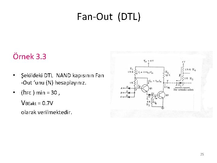 Fan-Out (DTL) Örnek 3. 3 • Şekildeki DTL NAND kapısının Fan -Out ‘unu (N)