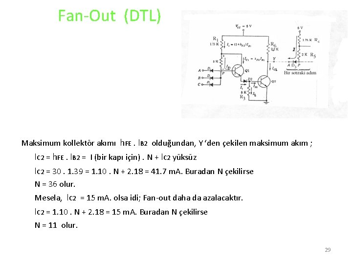 Fan-Out (DTL) Maksimum kollektör akımı h. FE. IB 2 olduğundan, Y ‘den çekilen maksimum