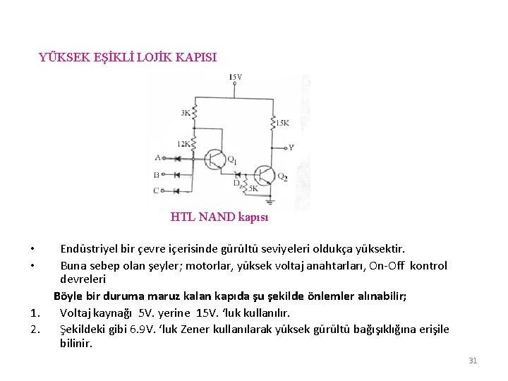 YÜKSEK EŞİKLİ LOJİK KAPISI HTL NAND kapısı • • 1. 2. Endüstriyel bir çevre