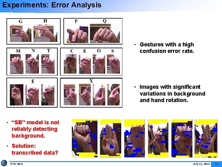 Experiments: Error Analysis • Gestures with a high confusion error rate. • Images with