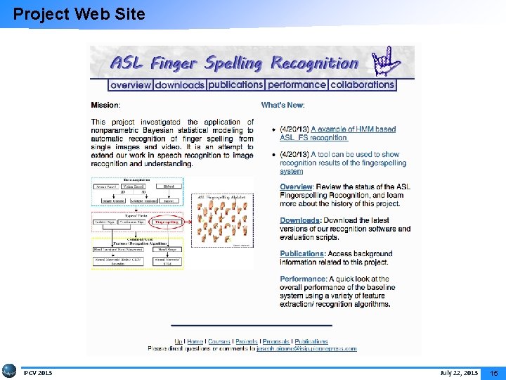 Project Web Site IPCV 2013 July 22, 2013 15 