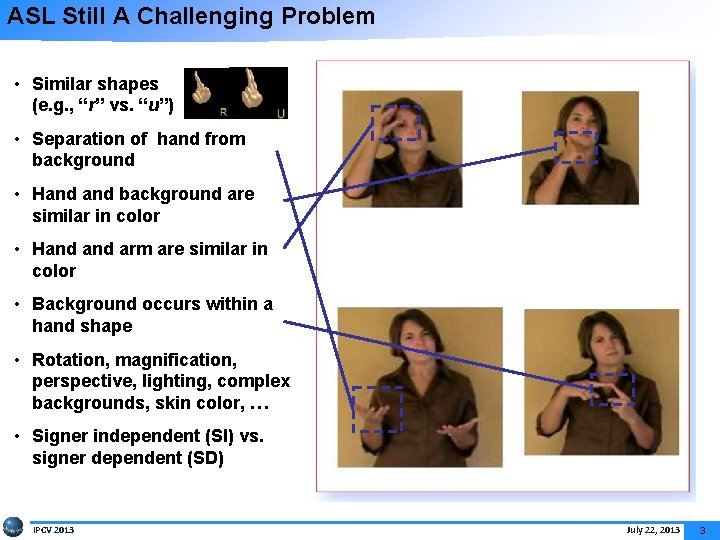 ASL Still A Challenging Problem • Similar shapes (e. g. , “r” vs. “u”)