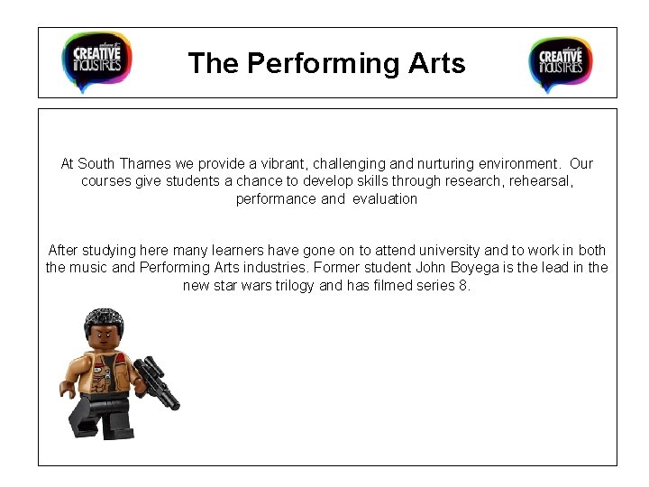 The Performing Arts At South Thames we provide a vibrant, challenging and nurturing environment.
