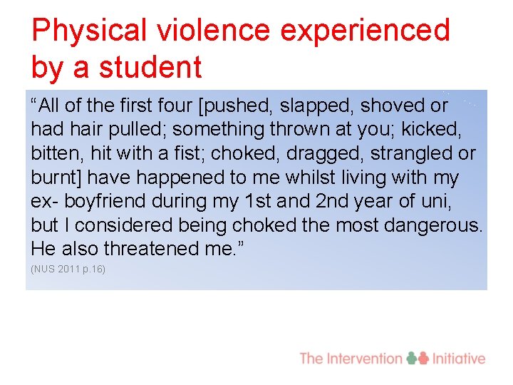 Physical violence experienced by a student “All of the first four [pushed, slapped, shoved