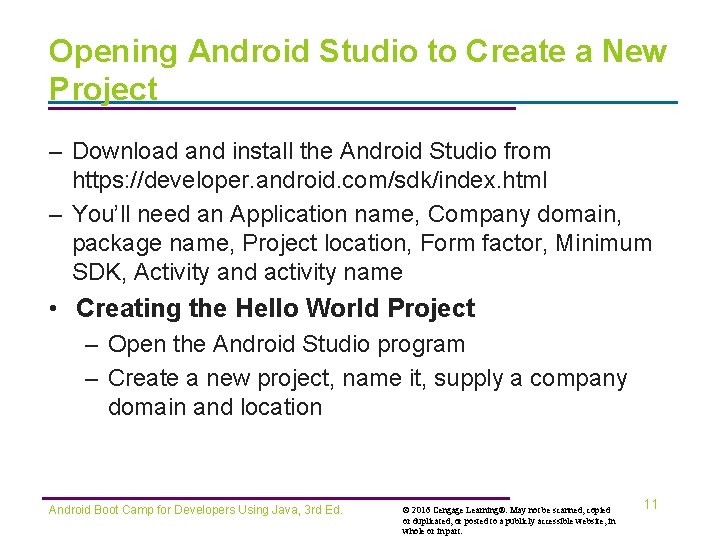 Opening Android Studio to Create a New Project – Download and install the Android