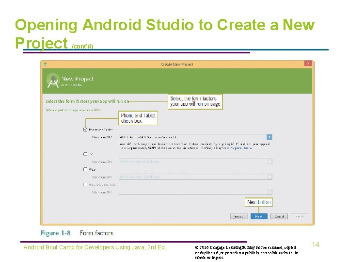 Opening Android Studio to Create a New Project (cont’d) Android Boot Camp for Developers