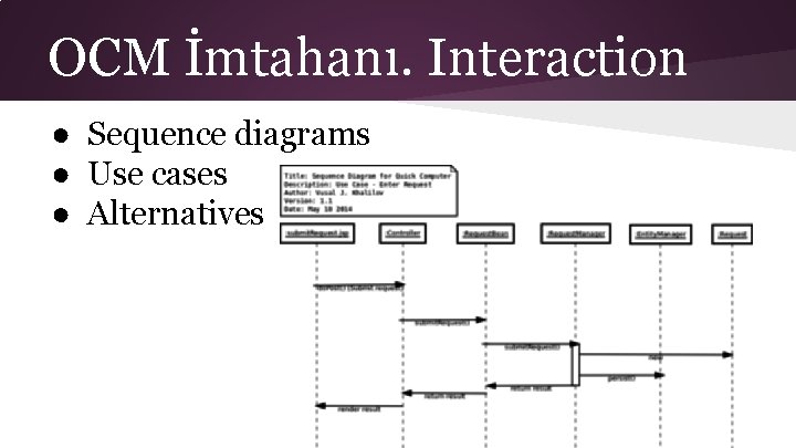 OCM İmtahanı. Interaction ● Sequence diagrams ● Use cases ● Alternatives 