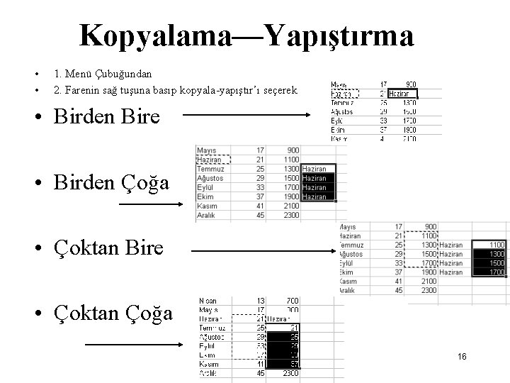 Kopyalama—Yapıştırma • • 1. Menü Çubuğundan 2. Farenin sağ tuşuna basıp kopyala-yapıştır’ı seçerek •