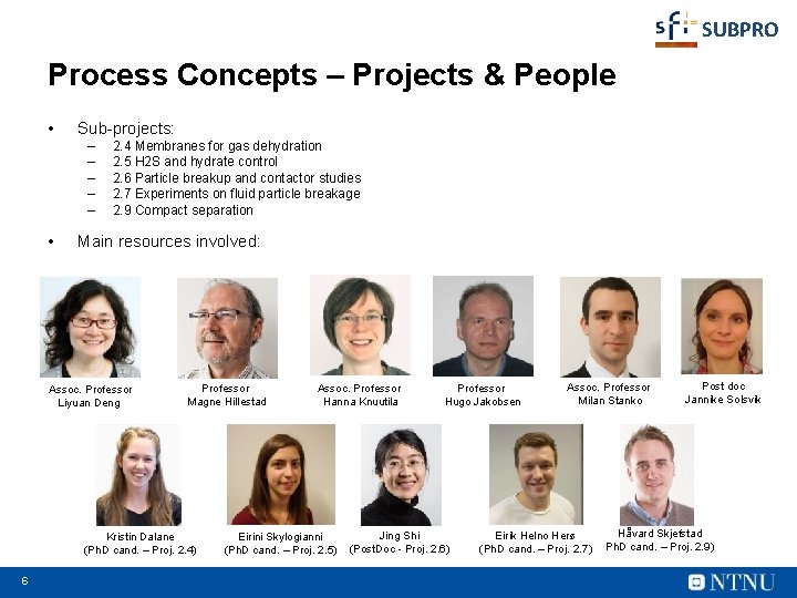 SUBPRO Process Concepts – Projects & People • Sub-projects: – – – • 2.