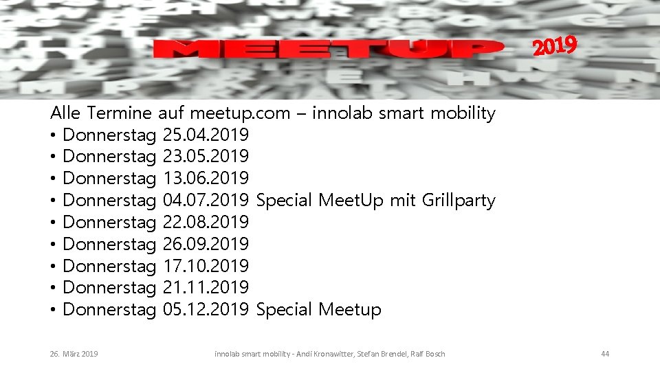 2019 Alle Termine auf meetup. com – innolab smart mobility • Donnerstag 25. 04.