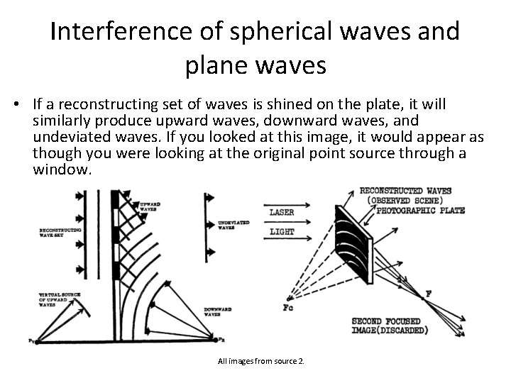 Interference of spherical waves and plane waves • If a reconstructing set of waves