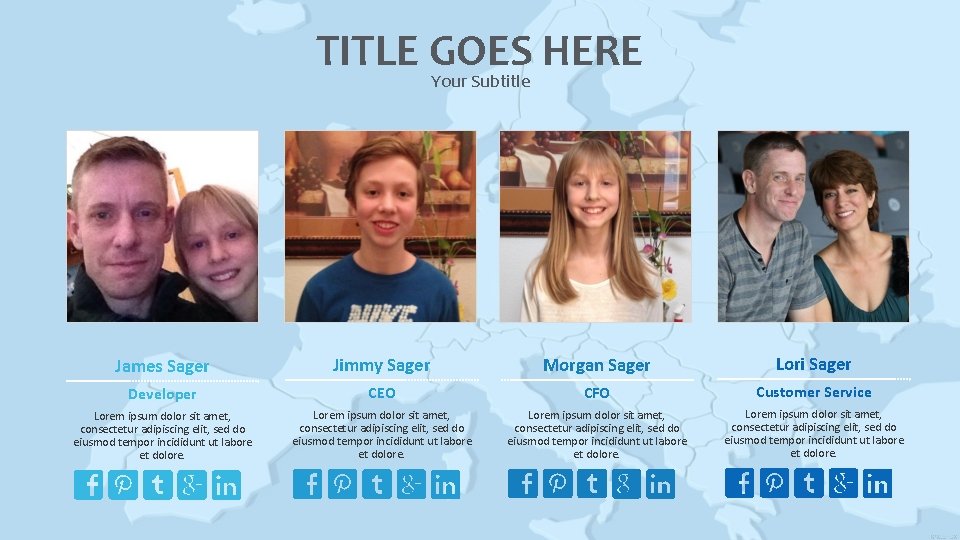 TITLE GOES HERE Your Subtitle James Sager Jimmy Sager Morgan Sager Lori Sager Developer