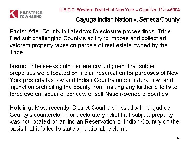 U. S. D. C. Western District of New York – Case No. 11 -cv-6004