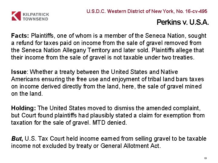 U. S. D. C. Western District of New York, No. 16 -cv-495 Perkins v.