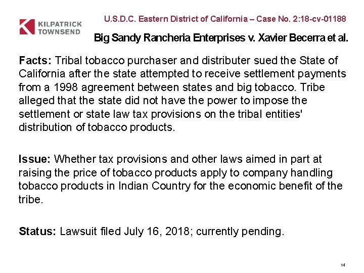 U. S. D. C. Eastern District of California – Case No. 2: 18 -cv-01188