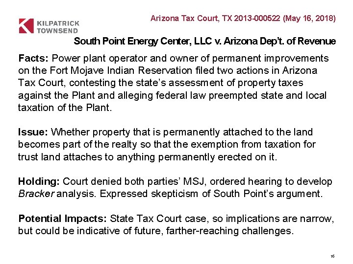 Arizona Tax Court, TX 2013 -000522 (May 16, 2018) South Point Energy Center, LLC