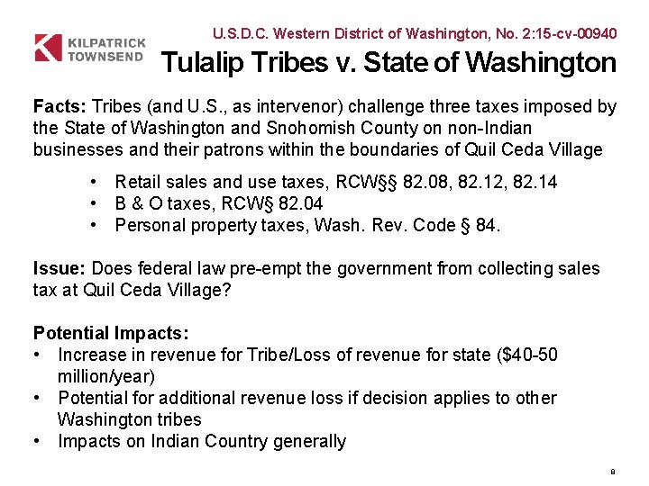 U. S. D. C. Western District of Washington, No. 2: 15 -cv-00940 Tulalip Tribes