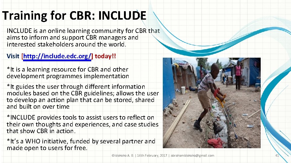 Training for CBR: INCLUDE is an online learning community for CBR that aims to