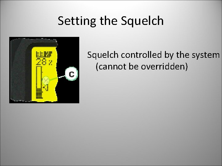 Setting the Squelch controlled by the system (cannot be overridden) 