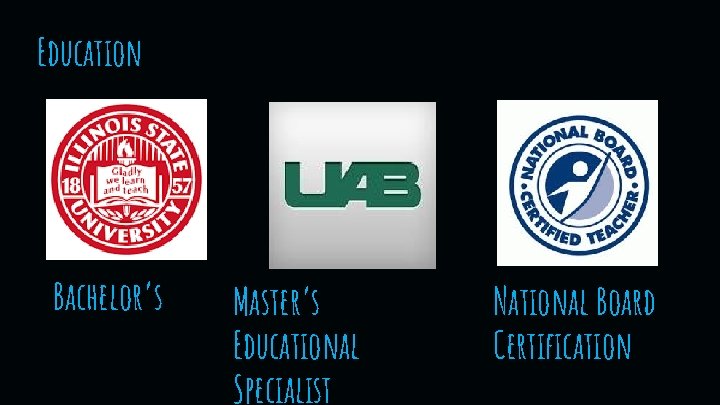 Education Bachelor’s Master’s Educational Specialist National Board Certification 