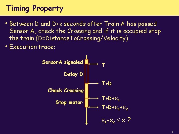 Timing Property • Between D and D+ seconds after Train A has passed Sensor