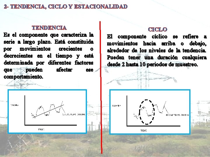 2 - TENDENCIA, CICLO Y ESTACIONALIDAD TENDENCIA Es el componente que caracteriza la serie