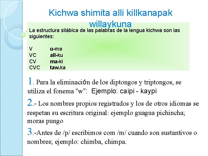 Kichwa shimita alli killkanapak willaykuna La estructura silábica de las palabras de la lengua