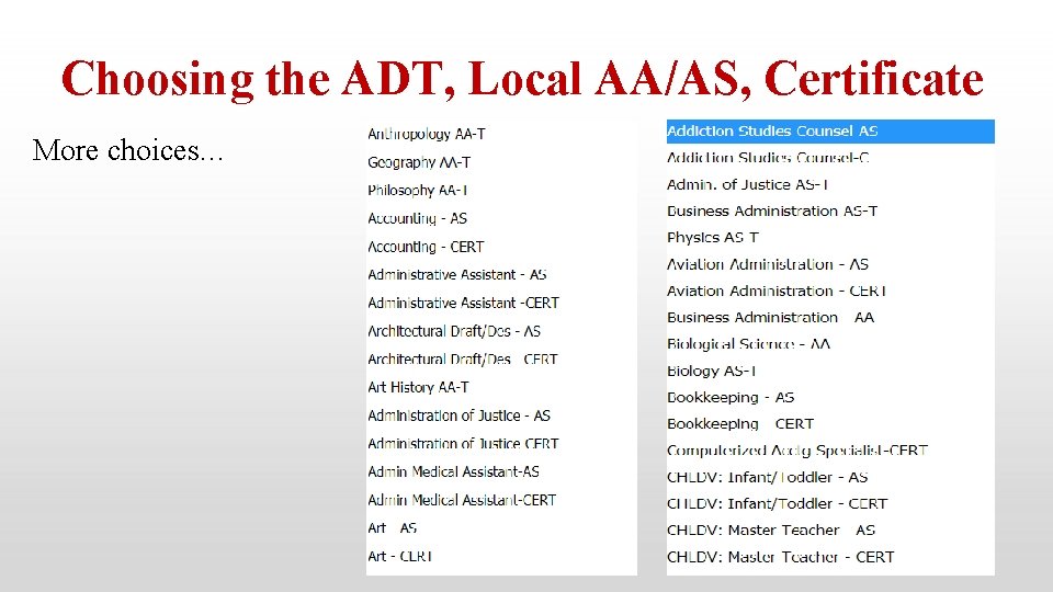 Choosing the ADT, Local AA/AS, Certificate More choices… 