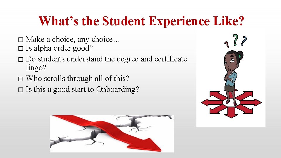 What’s the Student Experience Like? Make a choice, any choice… � Is alpha order