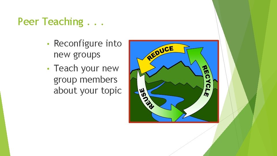 Peer Teaching. . . • Reconfigure into new groups • Teach your new group