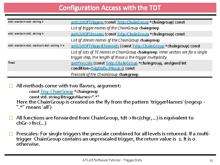 Configuration Access with the TDT std: : vector< std: : string > > float