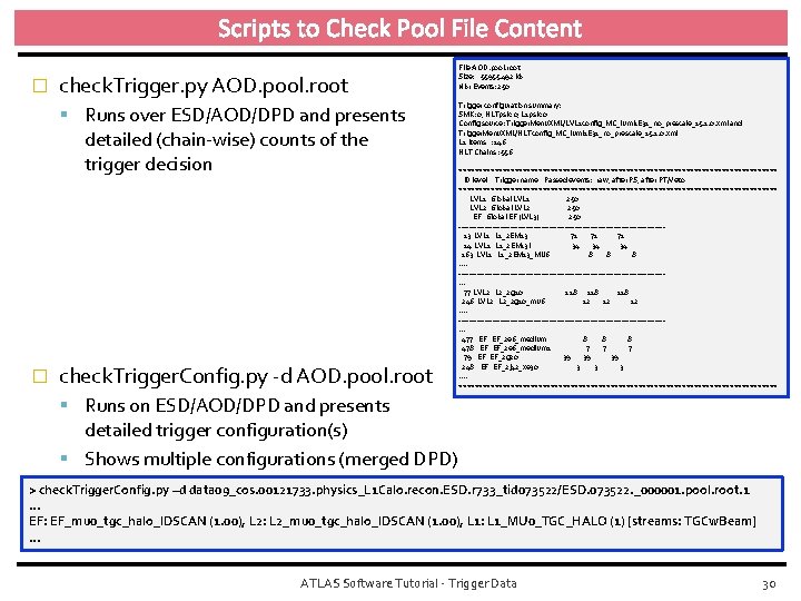 Scripts to Check Pool File Content � check. Trigger. py AOD. pool. root Runs