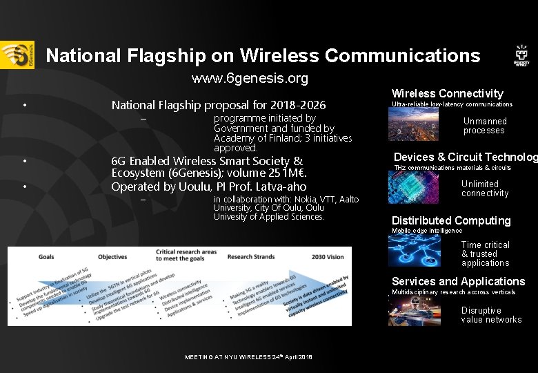 National Flagship on Wireless Communications www. 6 genesis. org • National Flagship proposal for