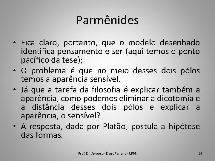 Parmênides • Fica claro, portanto, que o modelo desenhado identifica pensamento e ser (aqui