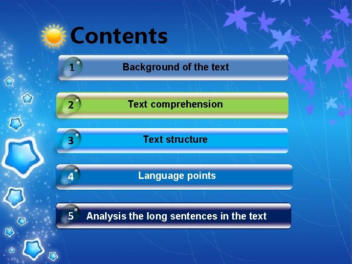 Contents 1 Background of the text 2 Text comprehension 3 Text structure 4 Language