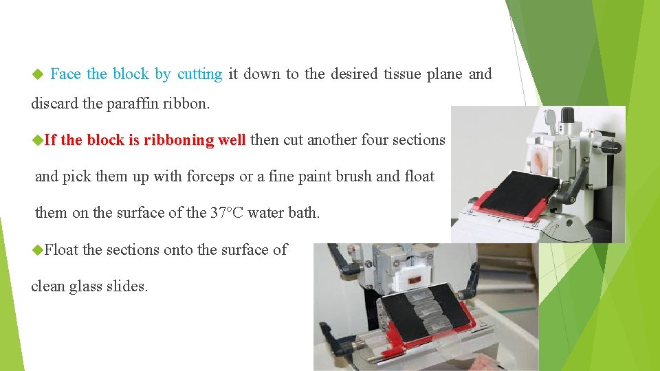  Face the block by cutting it down to the desired tissue plane and