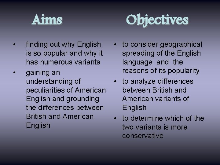 Aims • • finding out why English is so popular and why it has