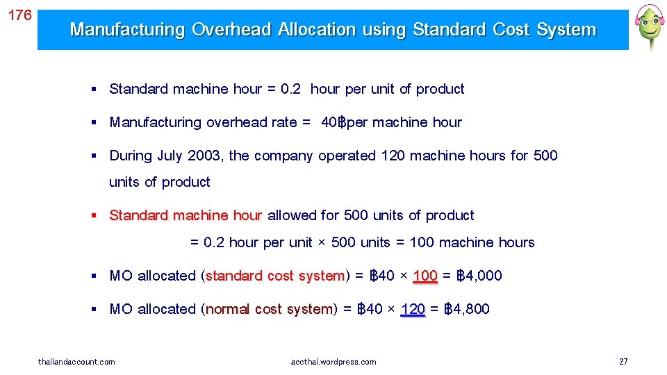 176 Manufacturing Overhead Allocation using Standard Cost System § Standard machine hour = 0.